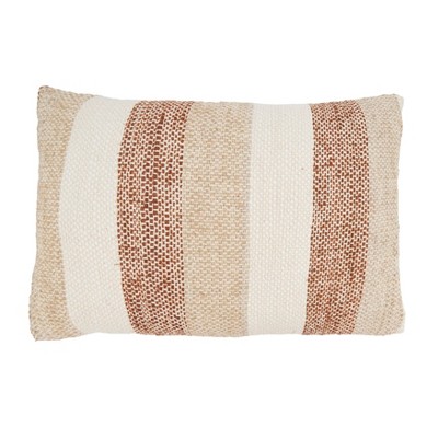 Saro Lifestyle Fringed Classic Stripe Throw Pillow Cover, Beige, 16