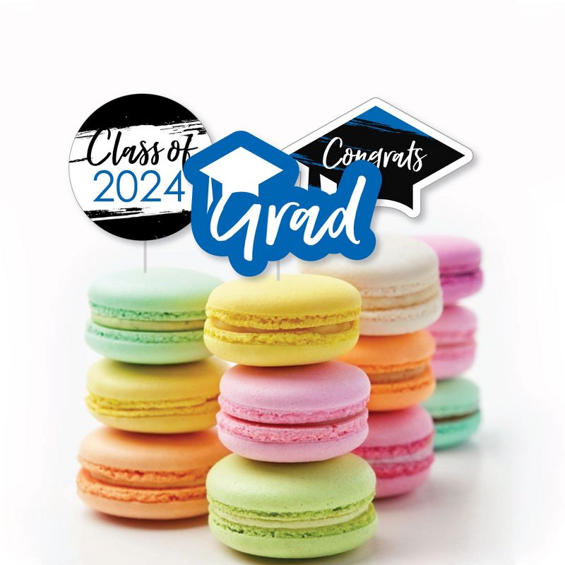 Big Dot of Happiness Blue 2024 Graduation Party - Dessert Cupcake Toppers - Clear Treat Picks - Set of 24, 5 of 8