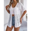 Womens Lightweight Crochet Cardigan Short Sleeve Open Front Cardigan Hollow Out Sweater Knit Cover Ups - 3 of 4