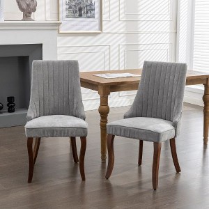Kumasinova Upholstered Dining Chairs Set of 2– High Back Kitchen Chairs with Rayon Cloth Flocking & Wood Curved Legs, Comfortable Dining Room Chairs - 1 of 4