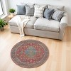 HomeRoots 4' Blue and Red Floral Medallion Distressed Non Skid Round Rug - 2 of 4