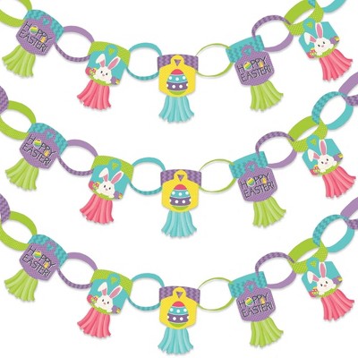 Big Dot of Happiness Hippity Hoppity - 90 Chain Links and 30 Paper Tassels Decoration Kit - Easter Bunny Party Paper Chains Garland - 21 feet