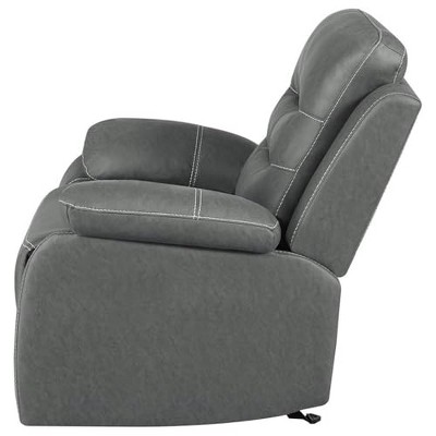 Gray Leather Glider Recliner with Manufactured Wood Frame