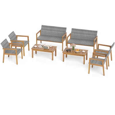 Tangkula 8 Pieces Patio Furniture Set PE Rattan Patio Bistro Set w/ Loveseat