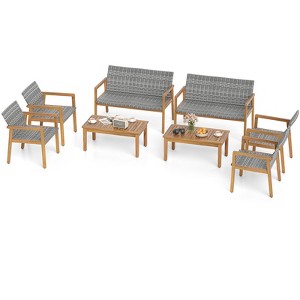 Tangkula 8 Pieces Patio Furniture Set PE Rattan Patio Bistro Set w/ Loveseat - 1 of 4