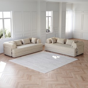 78.7" Chenille Convertible Folding Sleeper Sofa Bed with Cylindrical Pillow and Built-In Side Pocket - 1 of 4