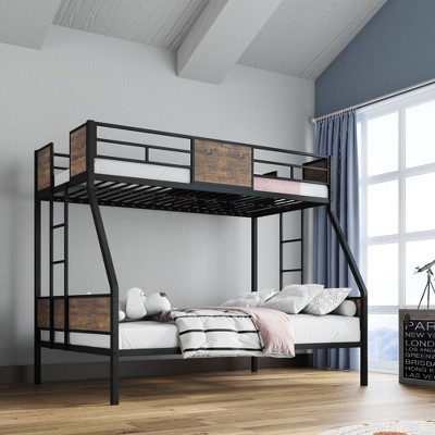 Lycvki Twin Over Full Metal Frame Bunk Beds with Safety Guardrail and 2 Ladder, No Box Spring Needed