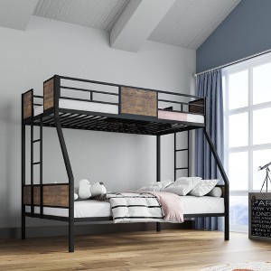 Lycvki Twin Over Full Metal Frame Bunk Beds with Safety Guardrail and 2 Ladder, No Box Spring Needed - 1 of 4