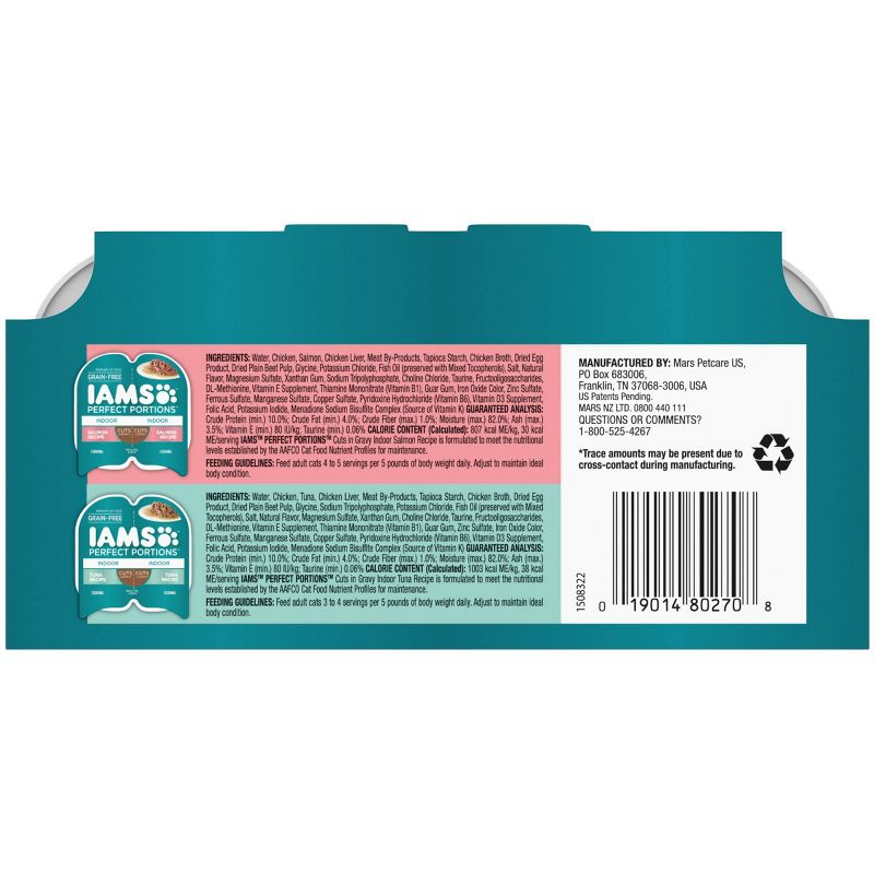 IAMS Perfect Portions Grain Free Indoor Cuts In Gravy Salmon &#38; Tuna Recipes Premium Adult Wet Cat Food - 2.6oz/12ct Variety Pack, 3 of 13