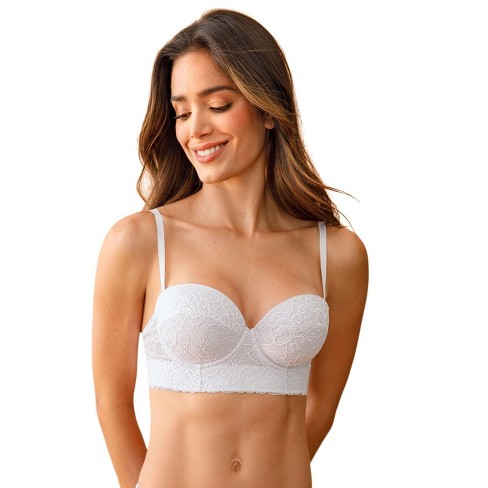 Leonisa Laced Balconette Push-Up Bra with Wide Underbust Band - White 36B
