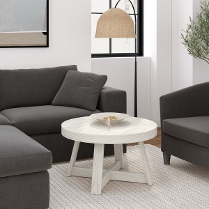 Plank+Beam Classic Solid Wood Round Coffee Table, 30" Farmhouse Table for Living Room - 1 of 4