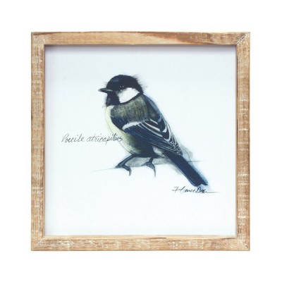 Set of 4 Multicolor Watercolor Bird Prints with Wood Frames