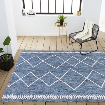 Handmade Blue/Ivory Synthetic Trellis 4' x 6' Rug