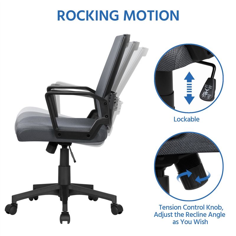 Yaheetech Adjustable Mid-Back Office Chair Computer Chair with Wheels, 6 of 10
