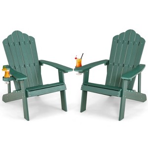 Tangkula 2PCS Adirondack Chair HIPS Adirondack Chair w/Cup Holder Realistic Wood Grain Weather Resistant Outdoor Chair for  380 LBS Weight Capacity Black/Navy/White/Teak/Dark Green/Red/Light Grey/Yellow - 1 of 4
