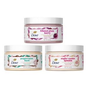Dove Beauty Limited Edition Holiday Treat Mini 3.5oz Sugar Cookie Sprinkle Body Scrub + 3.5oz Peppermint Body Scrub + 3.5oz Frosted Plum Body Scrub - 1 of 4