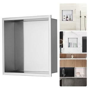 VEVOR 13"x13" No Tile Shower Niche 304 Stainless Steel, Wall-Inserted Niche Recessed Double Shelves, Sealed Waterproof Rust-Resistant, Silver - 1 of 4