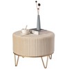 Fabulaxe Round Velvet Ottoman Stool Raised with Hairpin Gold Base - 2 of 4