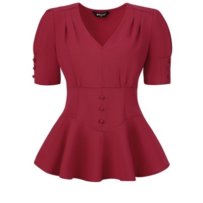 INSPIRE CHIC Women's Vintage Solid Victorian Puff Sleeve Steampunk Lace Up Blouse