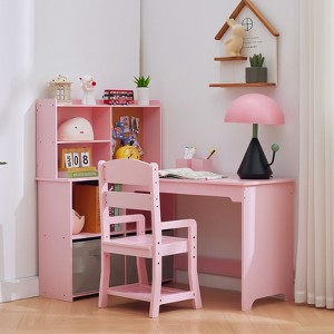 Kids Study Desk and Chair Set，Kids Writing Table, Students Activity Desk, Kids Table Set, Conner Reading Study Desk, for Boys and Girls Ages 3-8 - 1 of 4