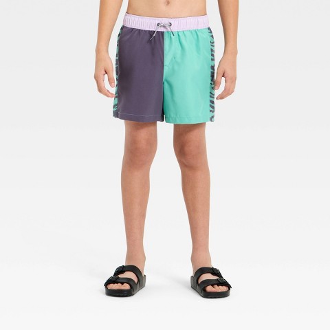 Art Class Boys' Swim Trunks with Built in Boxers - art class™ Green Colorblock L