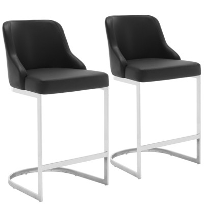 Bekrvio Bar Stools Set of 2, 26” Counter Height with Back - Upholstered PU Leather/Velvet  Steel U-Shaped Base for Kitchen Counter Island