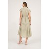 August Sky Women's Collared V-Neck Flap Pockets Tiered Midi Dress - 2 of 4