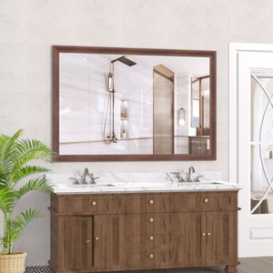 Oversized Modern Rectangle Bathroom Mirror with walnut Frame, Decorative Large Wall Mirrors for Bathroom Living Room Bedroom - 1 of 4