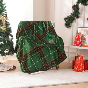 Lomsoe Christmas Green Throw Blanket, Winter Emerald Green Plaid Room Decor Soft Warm Flannel Blanket for Couch Bed Camping Dorm. - 1 of 4