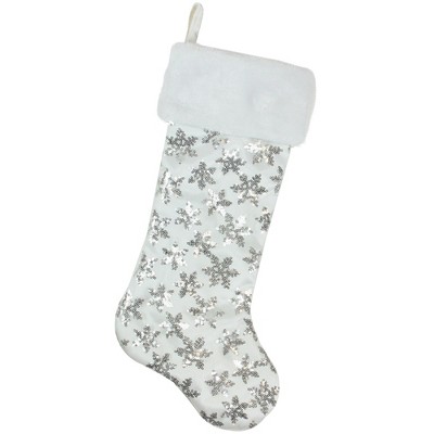 Northlight 19 White and Silver Sequin Snowflake Christmas Stocking