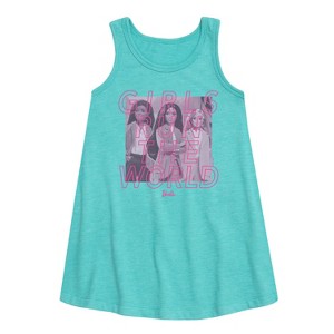 - Barbie - Girls Run The World Graphic Sleeveless Aline Dress - 1 of 2