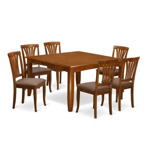 HomeStock 7-Piece Square Saddle Brown Finish Solid Wood Top Dining Table with 6-Chairs - 1 of 4