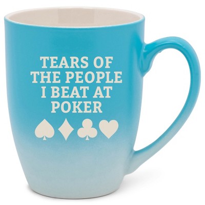 100 North Playing Card 10 Ounce Blue and White Two Toned Ombre, Comfortably Fits Your Hands, Ceramic Tea Coffee Cup Mug, TEARS OF THE PEOPLE I BEAT AT