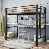 COZONY Plus Size Twin Size Black Loft Bed with Large Desk & Storage Shelves, Heavy Duty Metal Loft Bed Frame with Guardrail and Ladder - 2 of 4