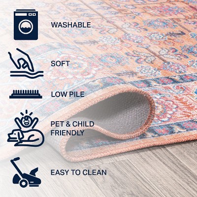 Bohemian Terracotta & Navy Persian-Inspired Washable Rug 3' x 5'
