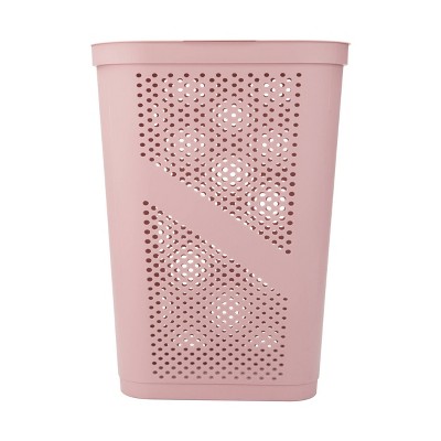 Pink Collapsible Wicker Laundry Hamper with Lid