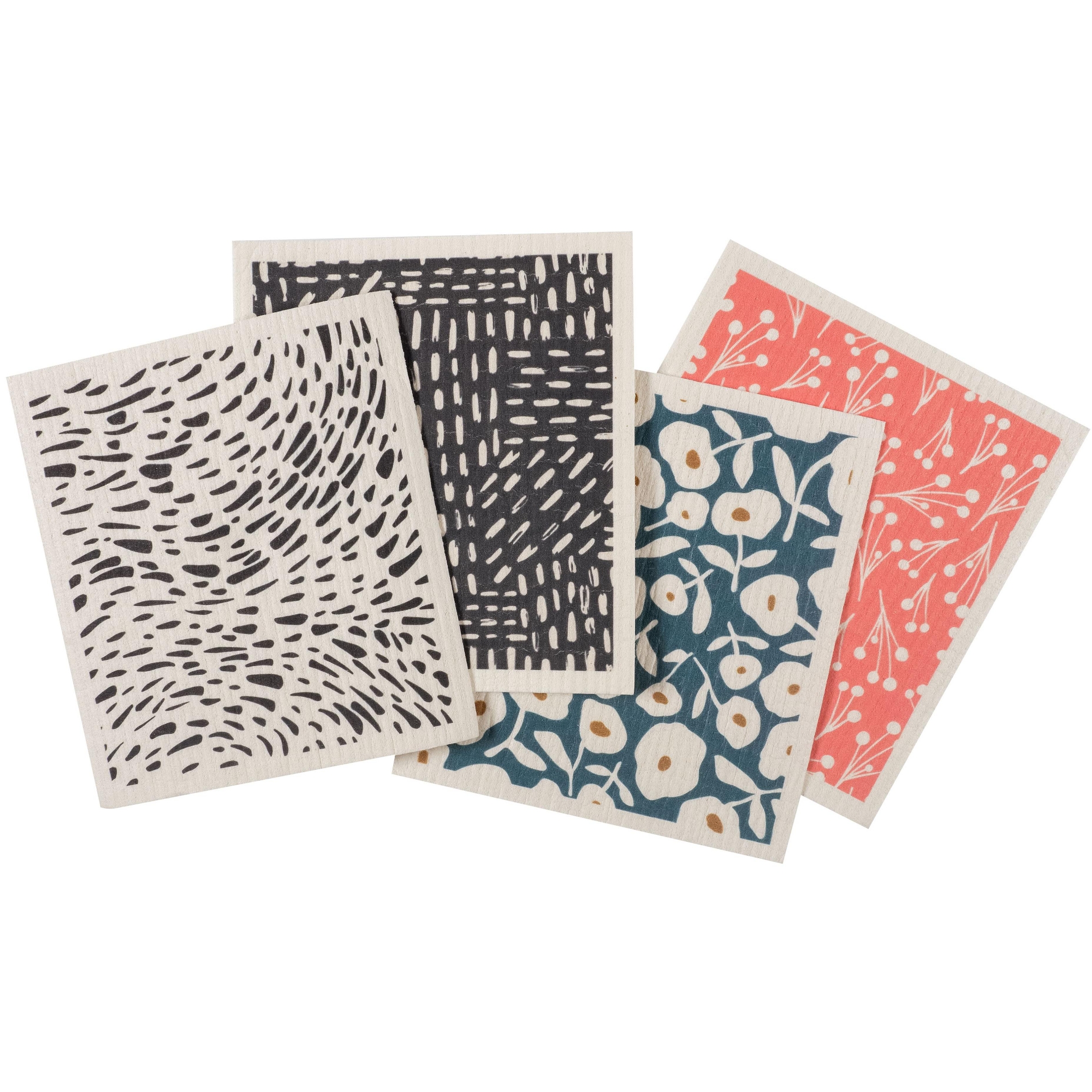 Z Wraps Swedish Dish Cloths - Mixed Set of 4 Each Measuring 6.7" x 7.5" - Ryhs/Deryn/Wynn/Bell