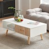 KTMBDW Coffee Table 41" Mid Century Modern Center Table with Drawer, Fluted Living Room Table with Storage, Open Shelf Coffee Table - 4 of 4