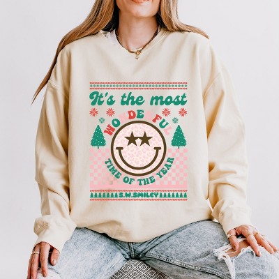 Simply Sage Market S.W.Smiley The Most Wonderful Time Smiley Lightweight Garment Dyed Sweatshirt