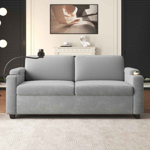 Sleeper Loveseat with Full-Size Mattress, Sofa with USB Ports and Cup Holders, Steel Frame Sofa Bed with Corduroy Cushion-Coolbibila - 1 of 4