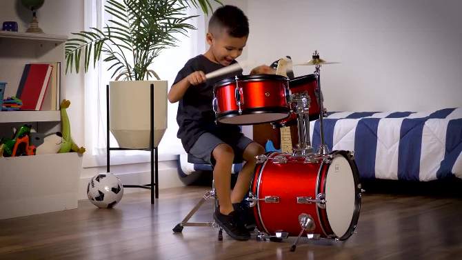 Best Choice Products Kids Beginner 3-Piece Drum, Musical Instrument Set w/ Sticks, Cushioned Stool, Drum Pedal, 2 of 8, play video