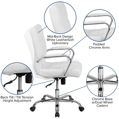 White Mid-Back LeatherSoft Swivel Executive Chair with Chrome Base