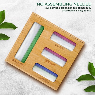 Palm Naki Bamboo Slotted Ziplock Bag Organizer for Kitchen