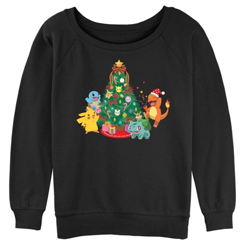 Juniors Womens Pokemon Christmas Tree Characters Sweatshirt