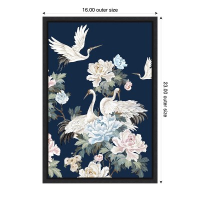 Pearly White Cranes on Navy Canvas Wall Art Print