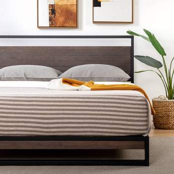 Suzanne Metal and Bamboo Platform Bed Frame with Headboard Gray Wash - Zinus