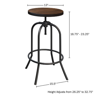 Adjustable Dark Walnut and Iron Swivel Bar Stool