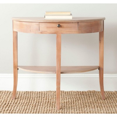 Natural Wood Demilune Hallway Table with Storage