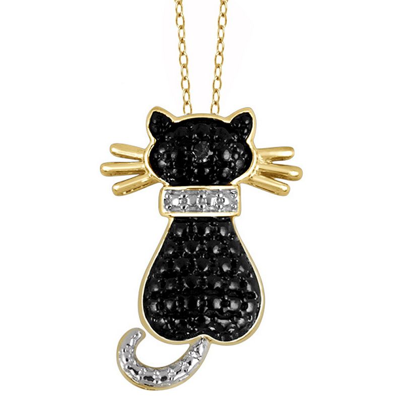 Women's Sterling Silver Accent Round-Cut Black Diamond Pave Set Cat Pendant (18"), 1 of 3