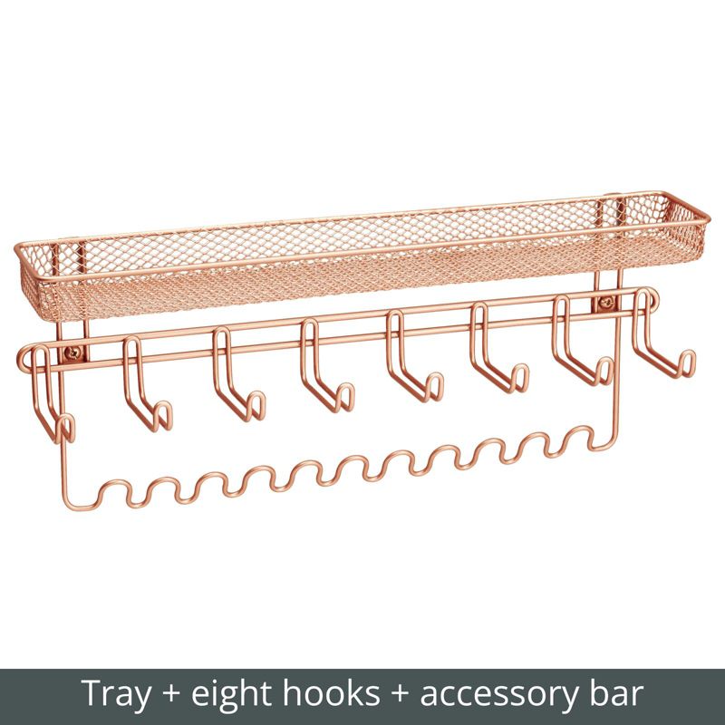 mDesign Steel Wall Mount Jewelry Organizer Rack with 8 Hooks/Basket, 5 of 9